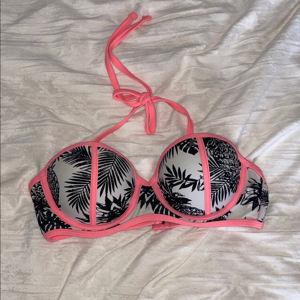 Chic Pink and Black Leaf Bikini Top